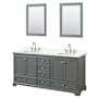 Wyndham Collection Deborah 72" Free Standing Double Basin Vanity Set with Cabinet, Quartz Vanity Top, and Framed Mirror Dark Gray / Giotto Quartz Top / Polished Chrome Hardware