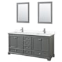 Wyndham Collection Deborah 72" Free Standing Double Basin Vanity Set with Cultured Marble Vanity Top and Framed Mirror Dark Gray / White Cultured Marble Top / Polished Chrome Hardware