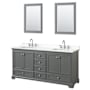 Wyndham Collection Deborah 72" Free Standing Double Basin Vanity Set with Cabinet, Quartz Vanity Top, and Framed Mirror Dark Gray / White Quartz Top / Polished Chrome Hardware