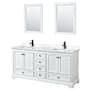 Wyndham Collection Deborah 72" Free Standing Double Basin Vanity Set with Cultured Marble Vanity Top and Framed Mirror White / Carrara Cultured Marble Top / Matte Black Hardware