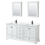 Wyndham Collection Deborah 72" Free Standing Double Basin Vanity Set with Cultured Marble Vanity Top and Framed Mirror White / Carrara Cultured Marble Top / Matte Black Hardware