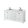 Wyndham Collection Deborah 72" Free Standing Double Vanity Set with Wood Cabinet and Marble Vanity Top White / White Carrara Marble Top / Matte Black Hardware