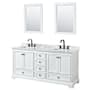 Wyndham Collection Deborah 72" Free Standing Double Vanity Set with Wood Cabinet, Marble Vanity Top, and Framed Mirror White / White Carrara Marble Top / Matte Black Hardware