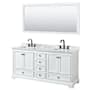Wyndham Collection Deborah 72" Free Standing Double Vanity Set with Wood Cabinet, Marble Vanity Top, and Framed Mirror White / White Carrara Marble Top / Matte Black Hardware