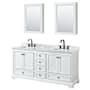Wyndham Collection Deborah 72" Free Standing Double Vanity Set with Wood Cabinet, Marble Vanity Top, and Medicine Cabinet White / White Carrara Marble Top / Matte Black Hardware