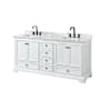 Wyndham Collection Deborah 72" Free Standing Double Vanity Set with Wood Cabinet and Marble Vanity Top White / White Carrara Marble Top / Matte Black Hardware
