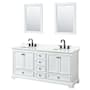 Wyndham Collection Deborah 72" Free Standing Double Basin Vanity Set with Cabinet, Quartz Vanity Top, and Framed Mirror White / Giotto Quartz Top / Matte Black Hardware