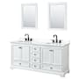 Wyndham Collection Deborah 72" Free Standing Double Basin Vanity Set with Cabinet, Quartz Vanity Top, and Framed Mirror White / White Quartz Top / Matte Black Hardware