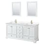 Wyndham Collection Deborah 72" Free Standing Double Basin Vanity Set with Cultured Marble Vanity Top and Framed Mirror White / Carrara Cultured Marble Top / Brushed Gold Hardware