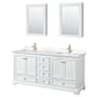Wyndham Collection Deborah 72" Free Standing Double Basin Vanity Set with Cultured Marble Vanity Top and Framed Mirror White / Carrara Cultured Marble Top / Brushed Gold Hardware