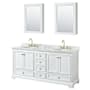 Wyndham Collection Deborah 72" Free Standing Double Vanity Set with Wood Cabinet, Marble Vanity Top, and Medicine Cabinet White / White Carrara Marble Top / Brushed Gold Hardware