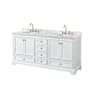 Wyndham Collection Deborah 72" Free Standing Double Vanity Set with Wood Cabinet and Marble Vanity Top White / White Carrara Marble Top / Brushed Gold Hardware