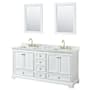 Wyndham Collection Deborah 72" Free Standing Double Vanity Set with Wood Cabinet, Marble Vanity Top, and Framed Mirror White / White Carrara Marble Top / Brushed Gold Hardware