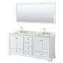 Wyndham Collection Deborah 72" Free Standing Double Vanity Set with Wood Cabinet, Marble Vanity Top, and Framed Mirror White / White Carrara Marble Top / Brushed Gold Hardware