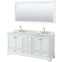 Wyndham Collection Deborah 72" Free Standing Double Vanity Set with Wood Cabinet, Marble Vanity Top, and Framed Mirror White / White Carrara Marble Top / Brushed Gold Hardware