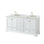 Wyndham Collection Deborah 72" Free Standing Double Vanity Set with Wood Cabinet and Marble Vanity Top White / White Carrara Marble Top / Brushed Gold Hardware