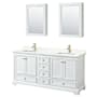 Wyndham Collection Deborah 72" Free Standing Double Basin Vanity Set with Cabinet, Quartz Vanity Top, and Medicine Cabinet White / Giotto Quartz Top / Brushed Gold Hardware