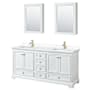 Wyndham Collection Deborah 72" Free Standing Double Basin Vanity Set with Cultured Marble Vanity Top and Framed Mirror White / White Cultured Marble Top / Brushed Gold Hardware
