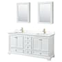 Wyndham Collection Deborah 72" Free Standing Double Basin Vanity Set with Cabinet, Quartz Vanity Top, and Medicine Cabinet White / White Quartz Top / Brushed Gold Hardware