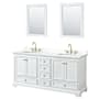 Wyndham Collection Deborah 72" Free Standing Double Basin Vanity Set with Cabinet, Quartz Vanity Top, and Framed Mirror White / White Quartz Top / Brushed Gold Hardware