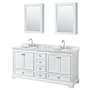 Wyndham Collection Deborah 72" Free Standing Double Vanity Set with Wood Cabinet, Marble Vanity Top, and Medicine Cabinet White / White Carrara Marble Top / Polished Chrome Hardware