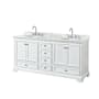 Wyndham Collection Deborah 72" Free Standing Double Vanity Set with Wood Cabinet and Marble Vanity Top White / White Carrara Marble Top / Polished Chrome Hardware