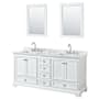 Wyndham Collection Deborah 72" Free Standing Double Vanity Set with Wood Cabinet, Marble Vanity Top, and Framed Mirror White / White Carrara Marble Top / Polished Chrome Hardware