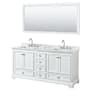 Wyndham Collection Deborah 72" Free Standing Double Vanity Set with Wood Cabinet, Marble Vanity Top, and Framed Mirror White / White Carrara Marble Top / Polished Chrome Hardware