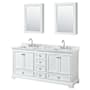 Wyndham Collection Deborah 72" Free Standing Double Vanity Set with Wood Cabinet, Marble Vanity Top, and Medicine Cabinet White / White Carrara Marble Top / Polished Chrome Hardware