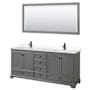 Wyndham Collection Deborah 80" Free Standing Double Basin Vanity Set with Cultured Marble Vanity Top and Framed Mirror Dark Gray / Carrara Cultured Marble Top / Matte Black Hardware