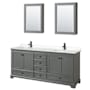 Wyndham Collection Deborah 80" Free Standing Double Basin Vanity Set with Cultured Marble Vanity Top and Framed Mirror Dark Gray / Carrara Cultured Marble Top / Matte Black Hardware