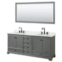 Wyndham Collection Deborah 80" Free Standing Double Vanity Set with Wood Cabinet, Marble Vanity Top, and Framed Mirror Dark Gray / White Carrara Marble Top / Matte Black Hardware