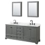 Wyndham Collection Deborah 80" Free Standing Double Vanity Set with Wood Cabinet, Marble Vanity Top, and Medicine Cabinet Dark Gray / White Carrara Marble Top / Matte Black Hardware