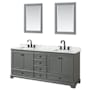 Wyndham Collection Deborah 80" Free Standing Double Vanity Set with Wood Cabinet, Marble Vanity Top, and Framed Mirror Dark Gray / White Carrara Marble Top / Matte Black Hardware