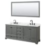 Wyndham Collection Deborah 80" Free Standing Double Vanity Set with Wood Cabinet, Marble Vanity Top, and Framed Mirror Dark Gray / White Carrara Marble Top / Matte Black Hardware