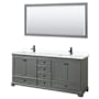 Wyndham Collection Deborah 80" Free Standing Double Basin Vanity Set with Cultured Marble Vanity Top and Framed Mirror Dark Gray / White Cultured Marble Top / Matte Black Hardware