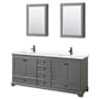 Wyndham Collection Deborah 80" Free Standing Double Basin Vanity Set with Cultured Marble Vanity Top and Framed Mirror Dark Gray / White Cultured Marble Top / Matte Black Hardware