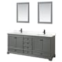 Wyndham Collection Deborah 80" Free Standing Double Basin Vanity Set with Cabinet, Quartz Vanity Top, and Framed Mirror Dark Gray / White Quartz Top / Matte Black Hardware