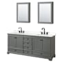 Wyndham Collection Deborah 80" Free Standing Double Basin Vanity Set with Cabinet, Quartz Vanity Top, and Medicine Cabinet Dark Gray / White Quartz Top / Matte Black Hardware