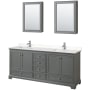 Wyndham Collection Deborah 80" Free Standing Double Basin Vanity Set with Cultured Marble Vanity Top and Framed Mirror Dark Gray / Carrara Cultured Marble Top / Polished Chrome Hardware