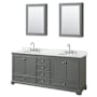 Wyndham Collection Deborah 80" Free Standing Double Vanity Set with Wood Cabinet, Marble Vanity Top, and Medicine Cabinet Dark Gray / White Carrara Marble Top / Polished Chrome Hardware