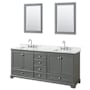Wyndham Collection Deborah 80" Free Standing Double Vanity Set with Wood Cabinet, Marble Vanity Top, and Framed Mirror Dark Gray / White Carrara Marble Top / Polished Chrome Hardware