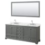Wyndham Collection Deborah 80" Free Standing Double Vanity Set with Wood Cabinet, Marble Vanity Top, and Framed Mirror Dark Gray / White Carrara Marble Top / Polished Chrome Hardware
