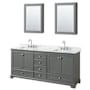 Wyndham Collection Deborah 80" Free Standing Double Vanity Set with Wood Cabinet, Marble Vanity Top, and Medicine Cabinet Dark Gray / White Carrara Marble Top / Polished Chrome Hardware