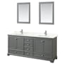 Wyndham Collection Deborah 80" Free Standing Double Basin Vanity Set with Cabinet, Quartz Vanity Top, and Framed Mirror Dark Gray / Giotto Quartz Top / Polished Chrome Hardware