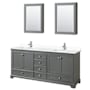 Wyndham Collection Deborah 80" Free Standing Double Basin Vanity Set with Cultured Marble Vanity Top and Framed Mirror Dark Gray / White Cultured Marble Top / Polished Chrome Hardware