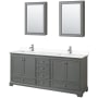 Wyndham Collection Deborah 80" Free Standing Double Basin Vanity Set with Cultured Marble Vanity Top and Framed Mirror Dark Gray / White Cultured Marble Top / Polished Chrome Hardware