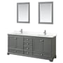 Wyndham Collection Deborah 80" Free Standing Double Basin Vanity Set with Cabinet, Quartz Vanity Top, and Framed Mirror Dark Gray / White Quartz Top / Polished Chrome Hardware