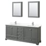 Wyndham Collection Deborah 80" Free Standing Double Basin Vanity Set with Cabinet, Quartz Vanity Top, and Medicine Cabinet Dark Gray / White Quartz Top / Polished Chrome Hardware
