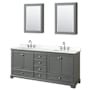 Wyndham Collection Deborah 80" Free Standing Double Basin Vanity Set with Cabinet, Quartz Vanity Top, and Medicine Cabinet Dark Gray / White Quartz Top / Polished Chrome Hardware